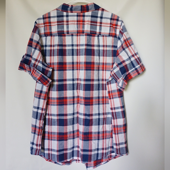Women Within Top Size L 18/20 Color Red White Blue Plaid - Picture 2 of 8